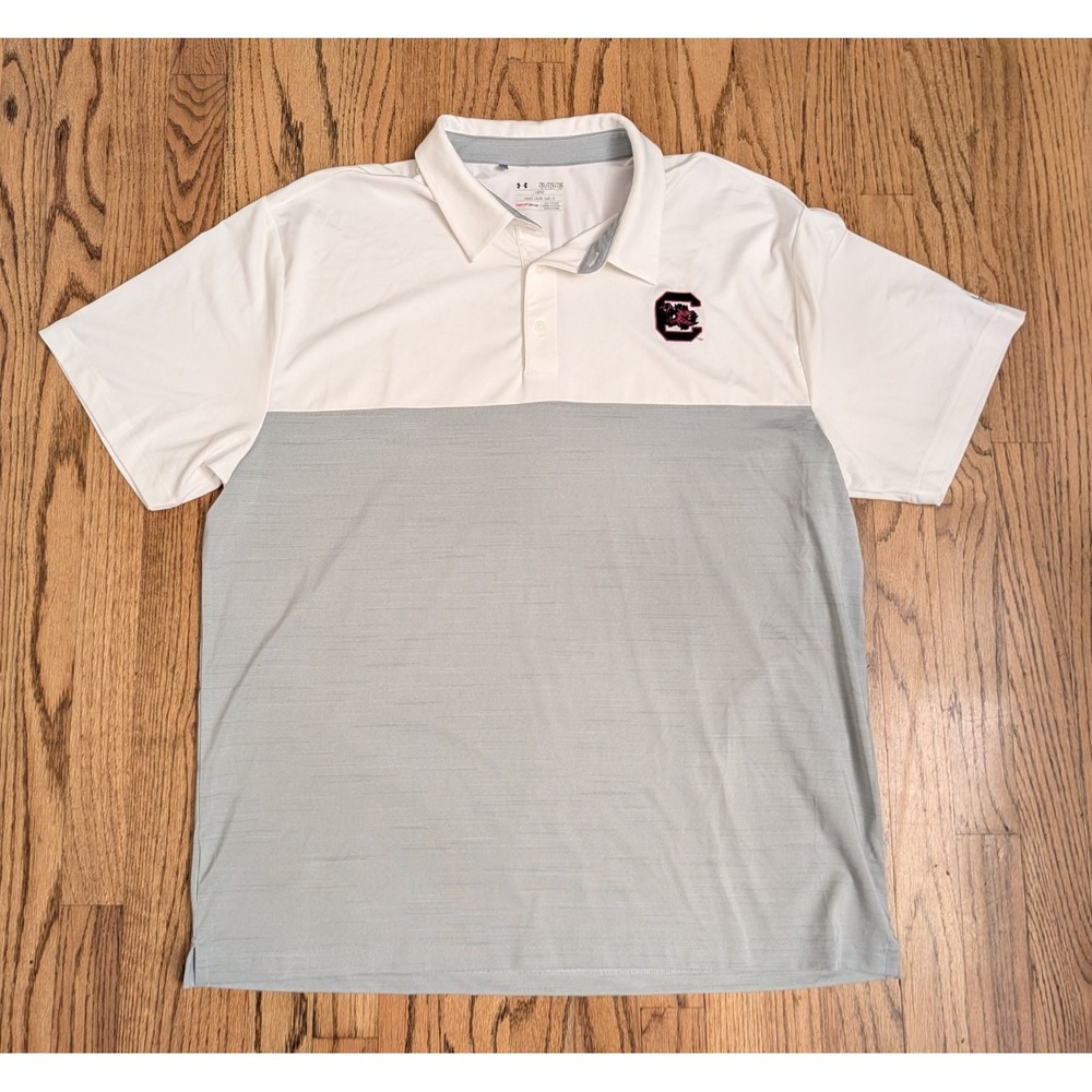 Under Armour South Carolina Gamecocks Polo Shirt Men's 2XL Tall Gray White NCAA
